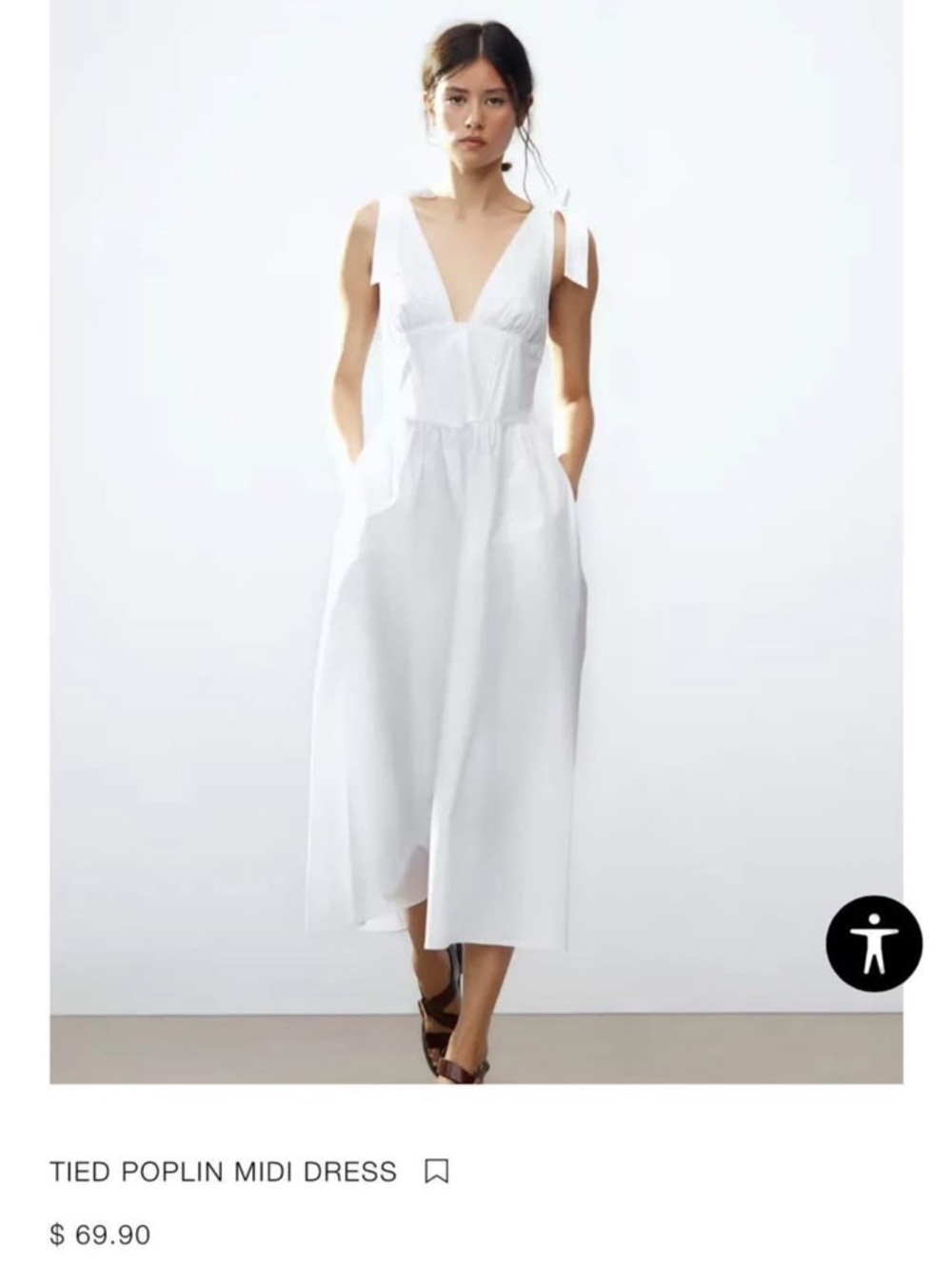 Tied Poplin Midi Dress - White